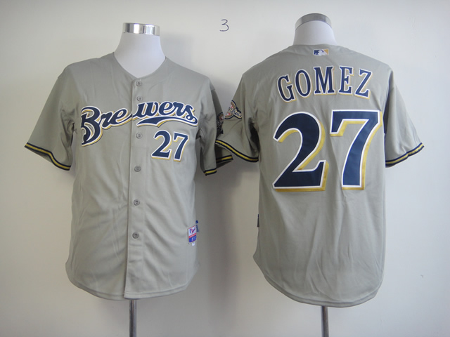 Men Milwaukee Brewers #27 Gomez Grey MLB Jerseys